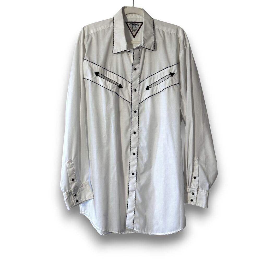 Vintage Cowboys Turtle Association by Roper Western Shirt Mens XL White Black - Picture 1 of 13